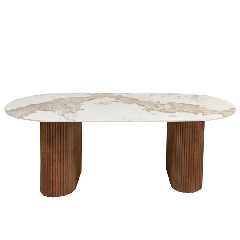 Urban eettafel met ceramic marmerlook en walnoot | Zwarthuisje